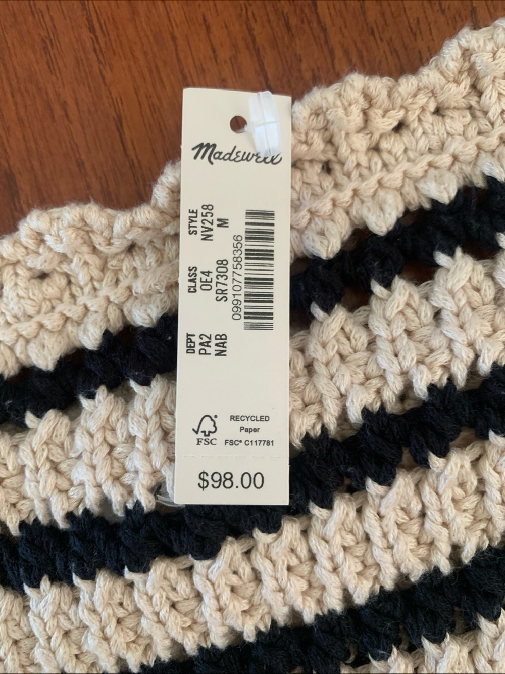 MADEWELL Sweater Tank Size M Crochet-Stitch Cotton Black Tan Cottagecore BOHO 🆕 - Picture 3 of 15